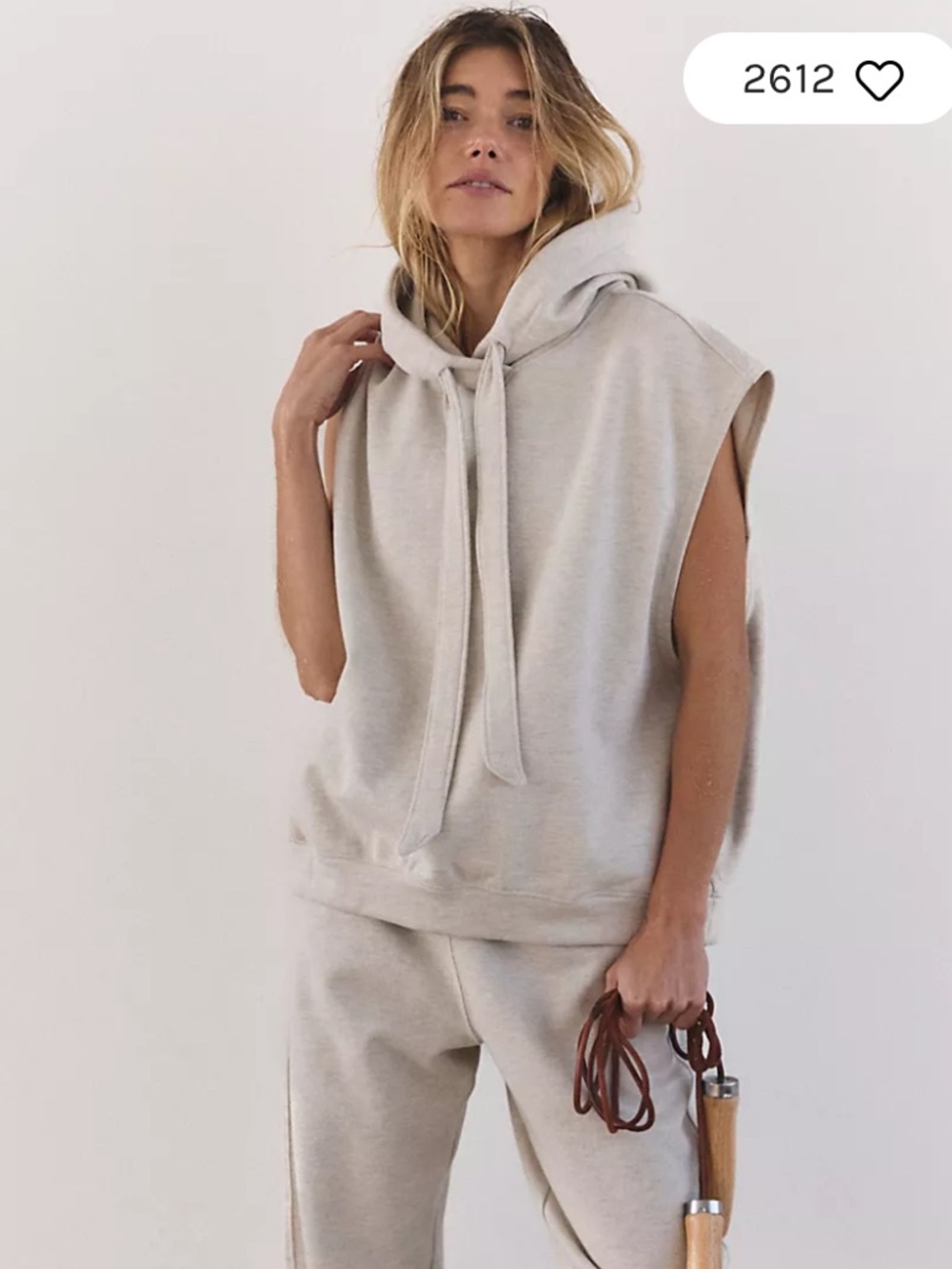 NWOT FP Movement by Free People Sleeveless Hooded Sweatshirt in Light Beige